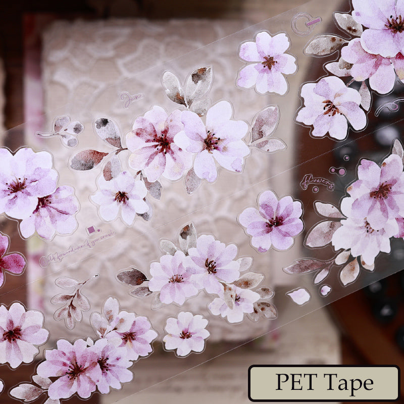 Whole Roll 5.5cm*6m Powdered perfume flower Die Cutting Washi/PET Tape