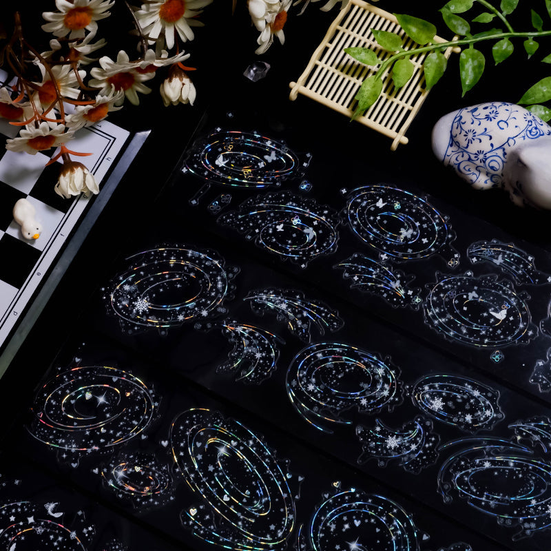 Whole Roll 6.5cm*5m Milky Way Shell Silver PET Tape featuring silver designs for journaling, scrapbooking and collage