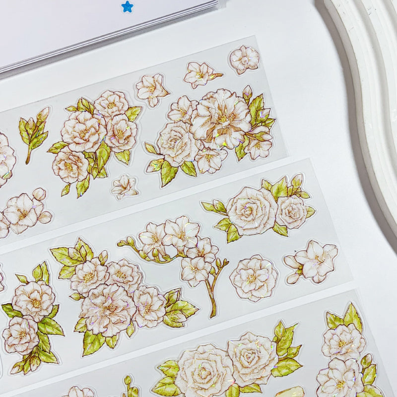 Whole Roll 6cm*5m Floating White Love Shell Light PET Tape featuring white, and light designs for journaling, scrapbooking and collage