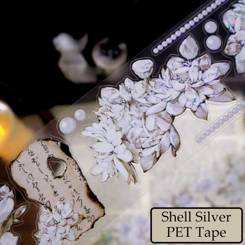 5.5cm*100cm White lotus flower Die Cutting Washi/PET/Shell Silver PET Tape