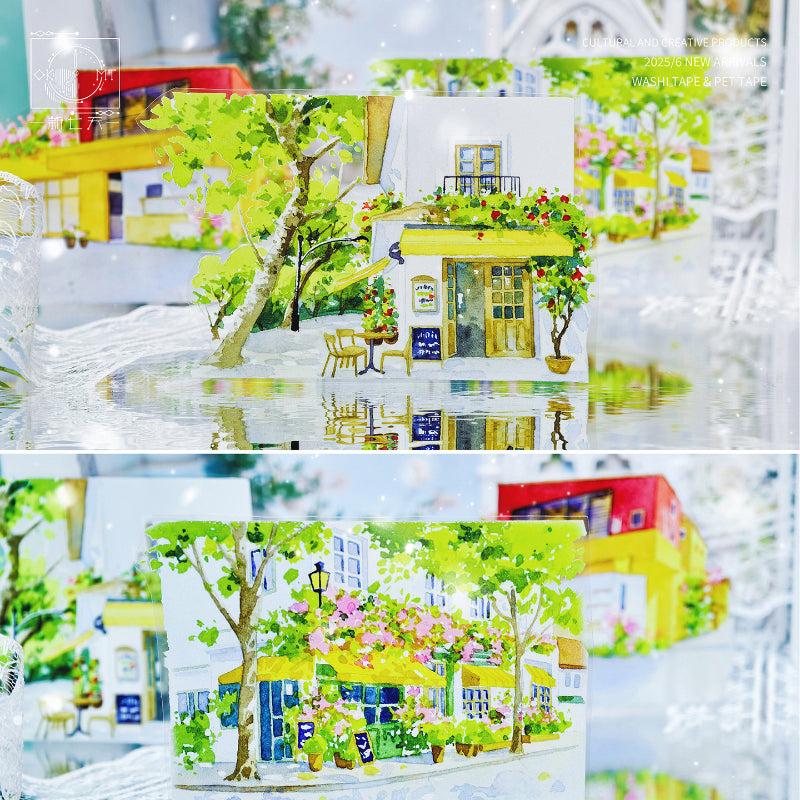 7cm*100cm Sunny Street PET Tape featuring street, sun, and tree designs for journaling, scrapbooking and collage