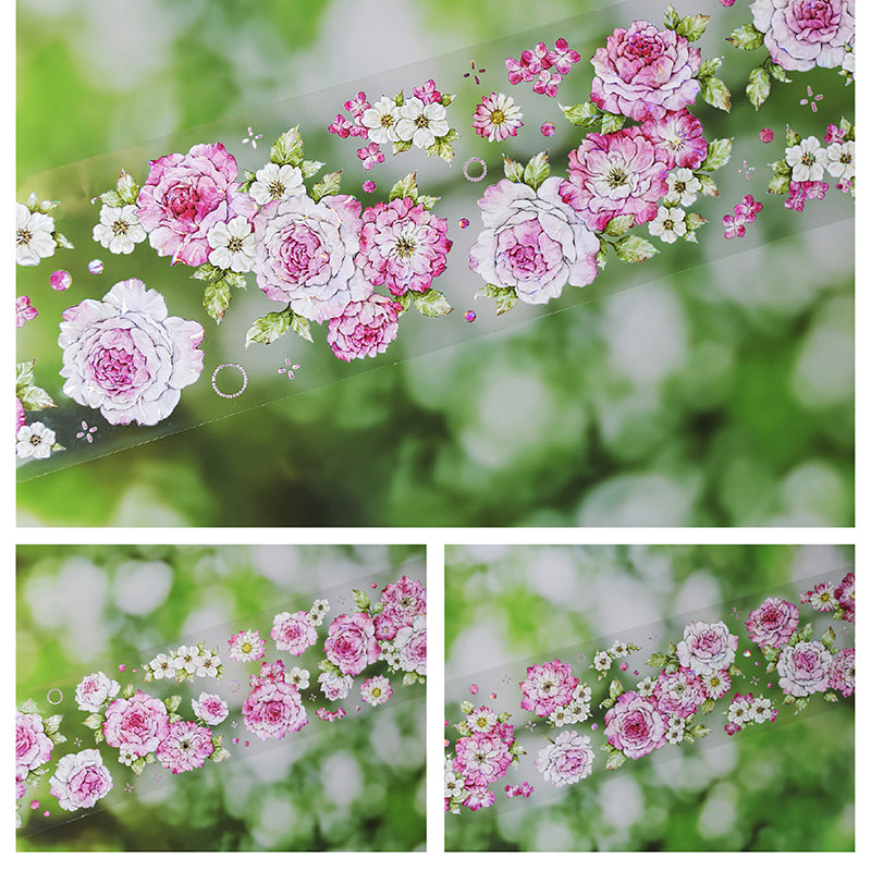 Whole Roll 6cm*5m Pink White Flower Time Shell Light PET Tape