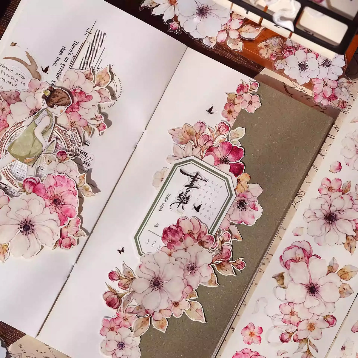 Peach Blossom Vintage Floral PET & Washi Tape