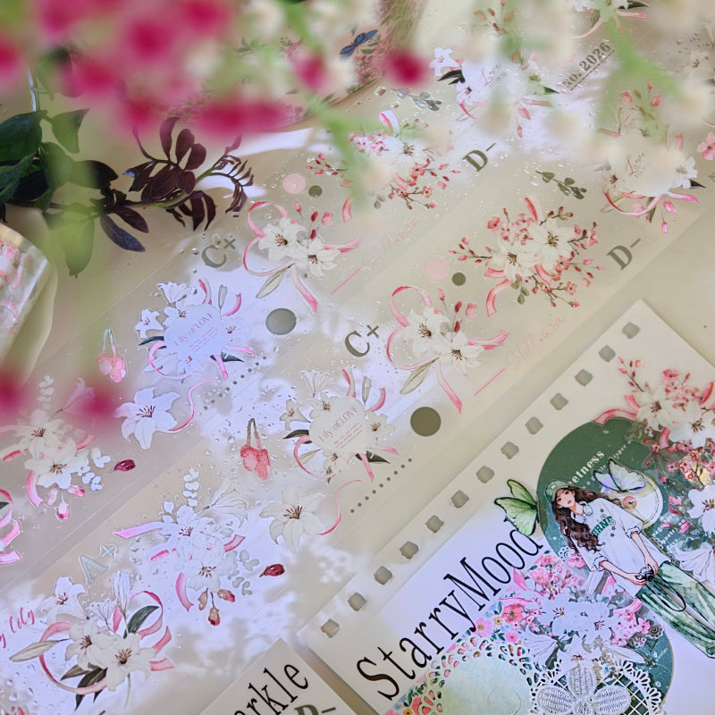 Whole Roll 5.5cm*3m Pink Ribbon Lily Die Cutting PET Tape