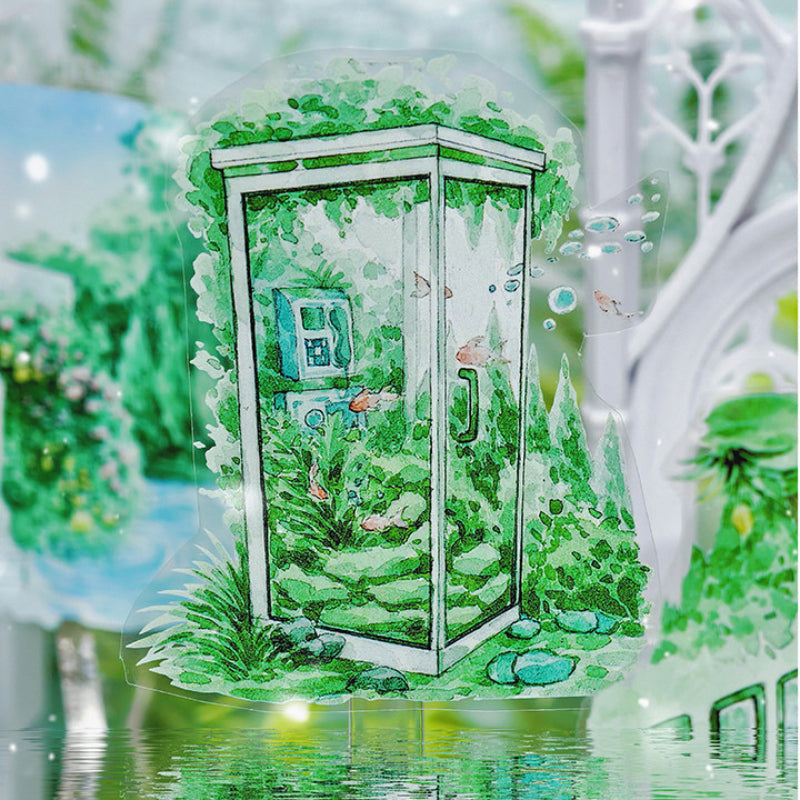 7.5cm*125cm Countryside Greenery Shell Light PET Tape featuring green, and light designs for journaling, scrapbooking and collage