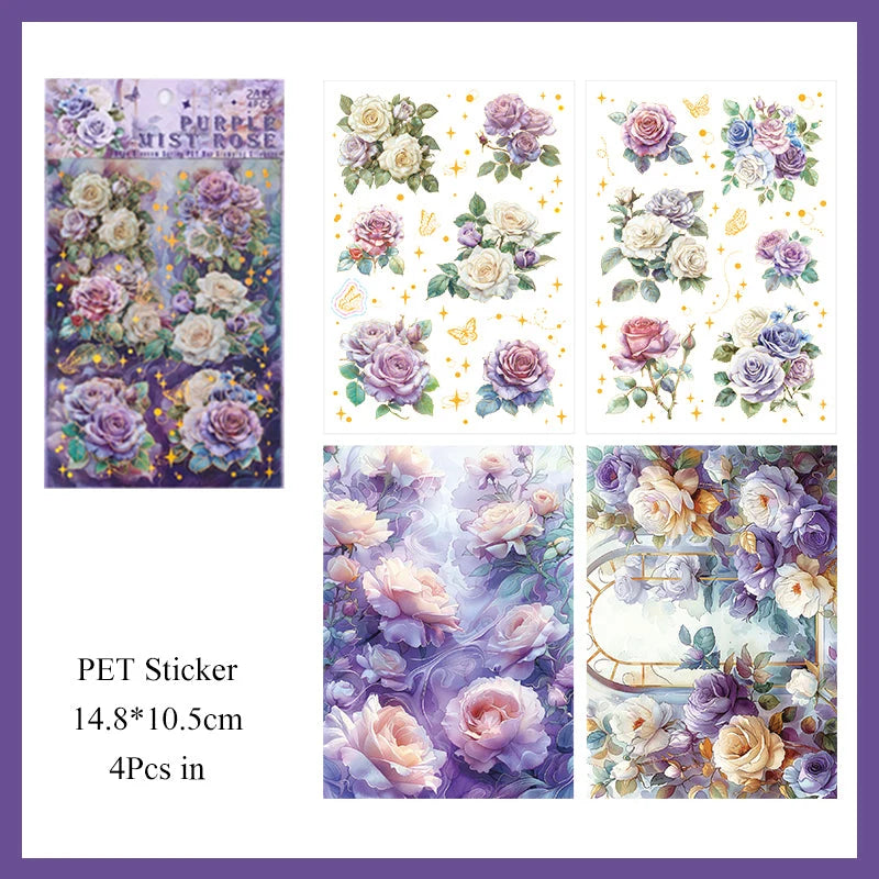 Rose Blossom Sticker Sheet – Romantic Aesthetic Journaling & Scrapbook Sticker