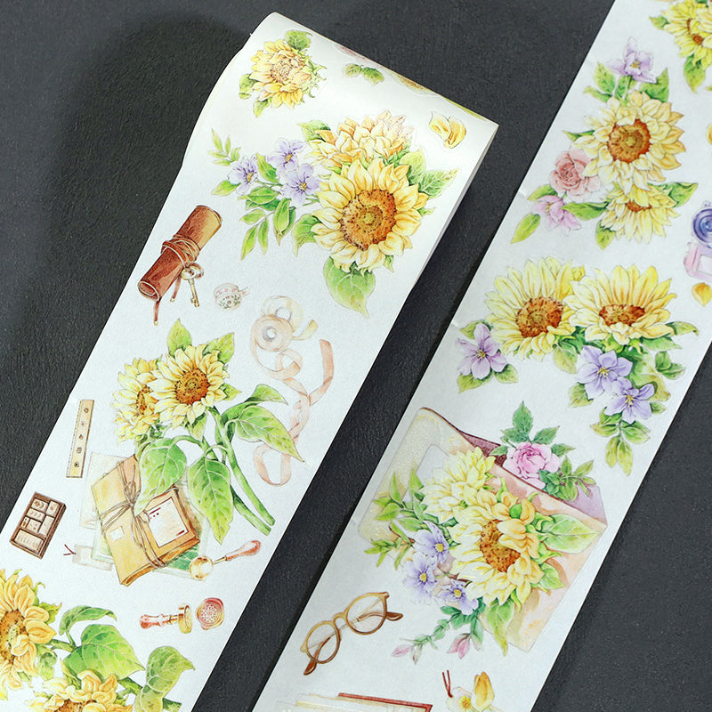 Time of Sunflowers Die Cutting Washi Tape featuring flower, and sun designs for journaling, scrapbooking and collage
