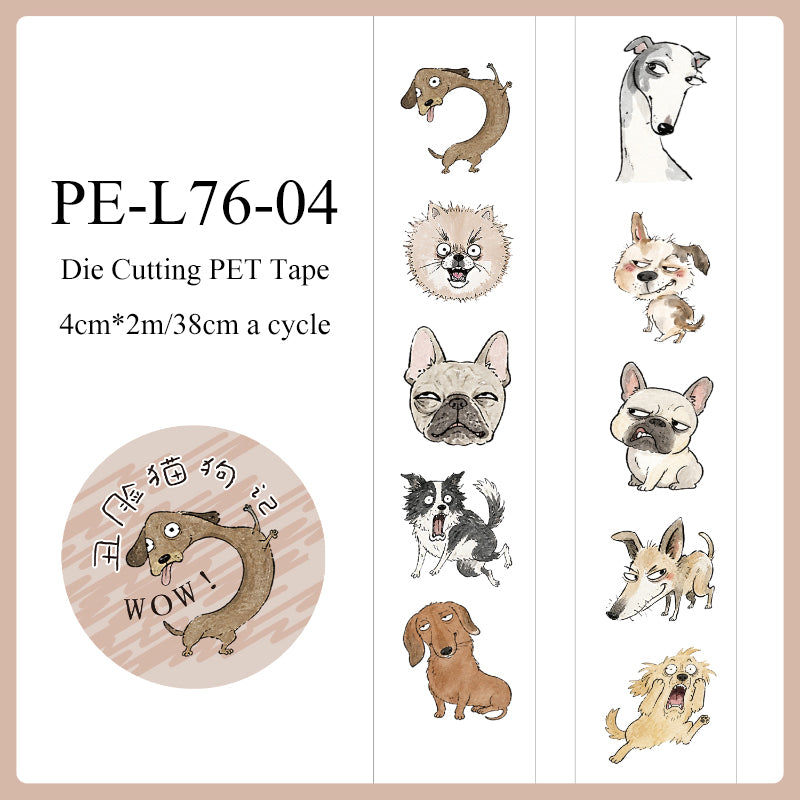 Ugly Face Cats Dogs Series Die Cutting PET Tape