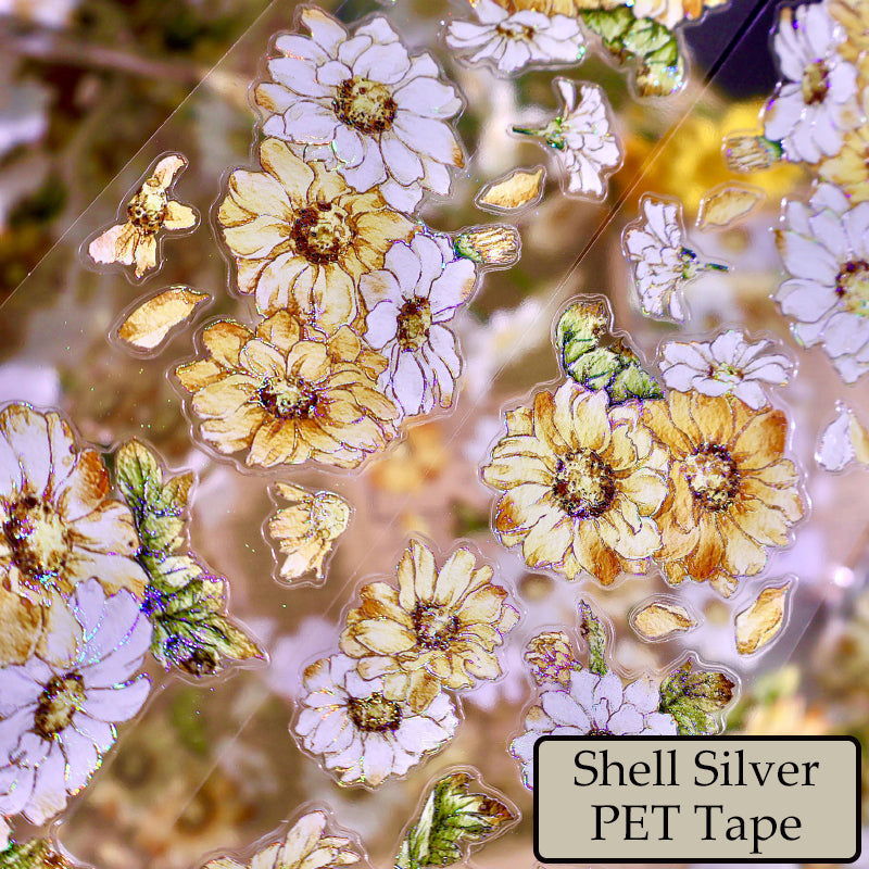 Whole Roll 5cm*5m Golden daisy Die Cutting Washi/PET/Shell Silver PET Tape