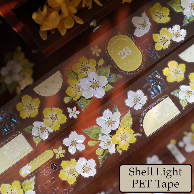Whole Roll 5.5cm*6m Creamy Peach Blossoms Die Cutting Washi/PET/Shell Light PET Tape