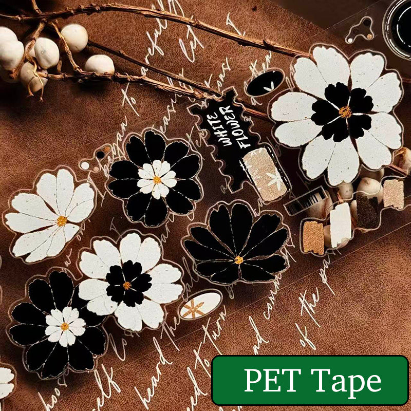 5cm*100cm Black White Flower Dream Die Cutting Washi/PET Tape