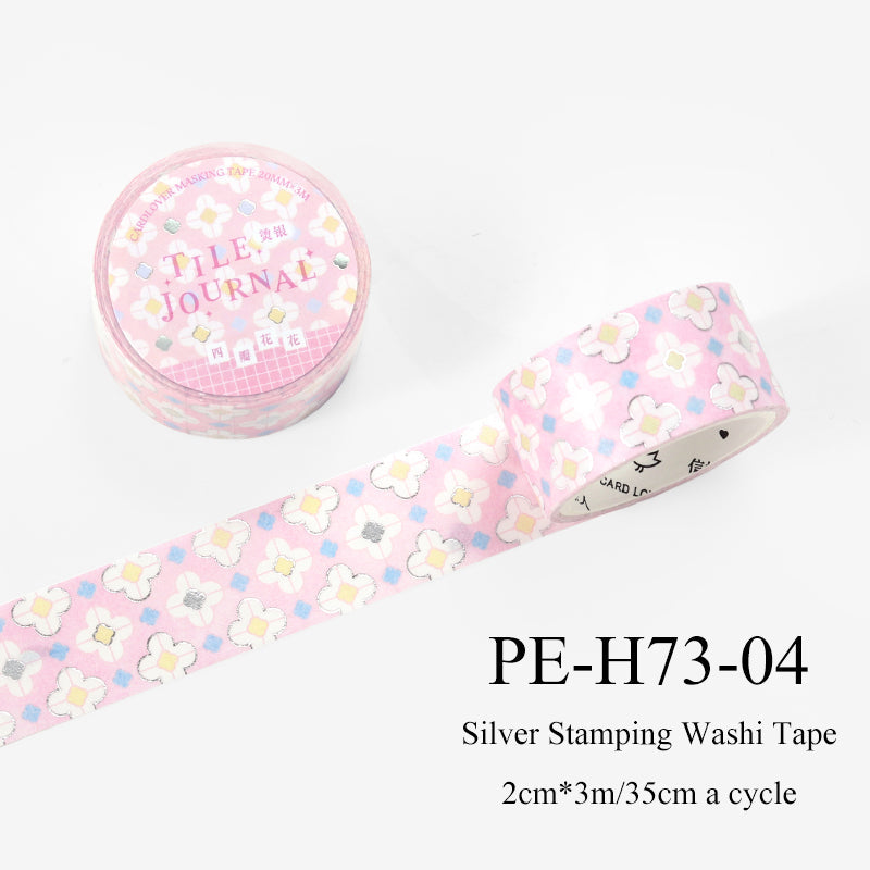 Flower Tile Diary Series Silver Stamping Washi Tape