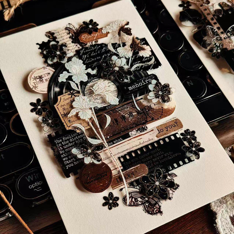 5cm*100cm Dark kite flower Gold Stamping PET Tape featuring old, gold, and flower designs for journaling, scrapbooking and collage