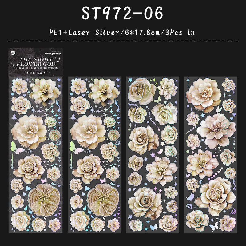 Dark Night Floral Goddess Sticker Sheet – Gothic Aesthetic Journaling & Scrapbook Sticker