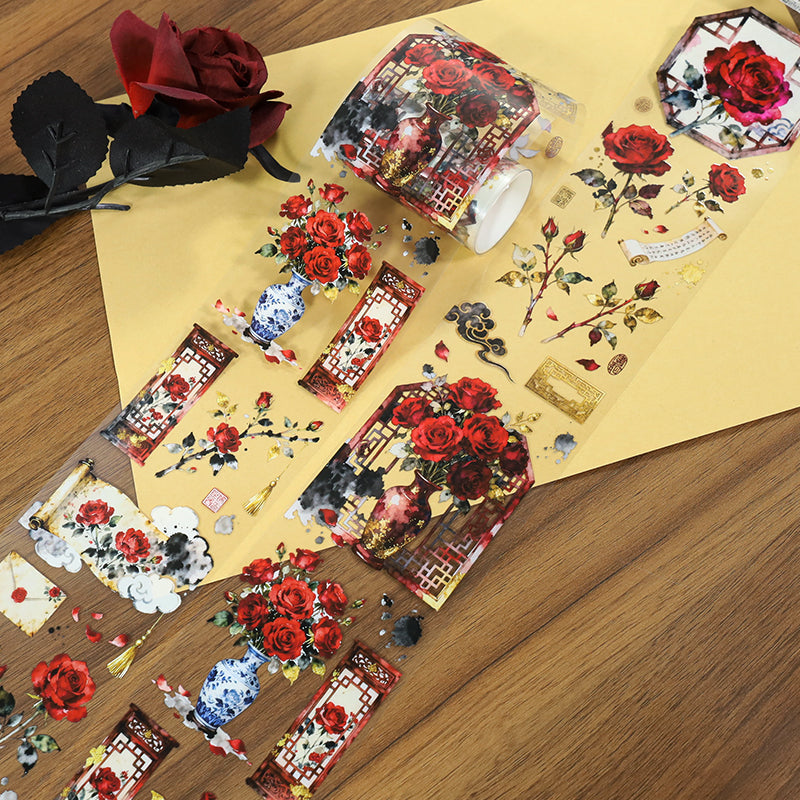 Rose Farewell PET Tape featuring rose designs for journaling, scrapbooking and collage