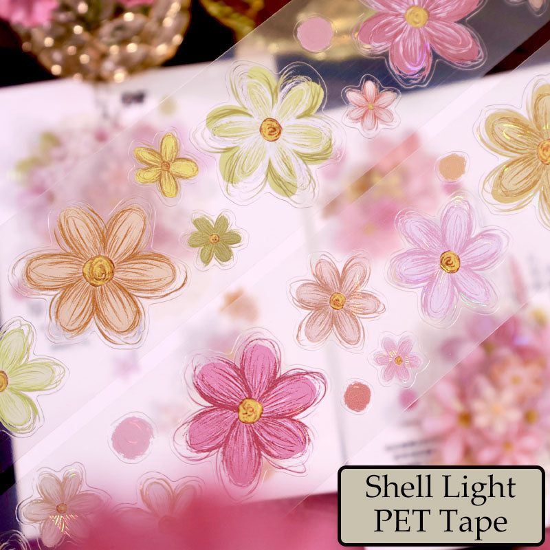 Whole Roll 4cm*4.8m Muffin Flower Die Cutting Shell Light Washi/PET Tape