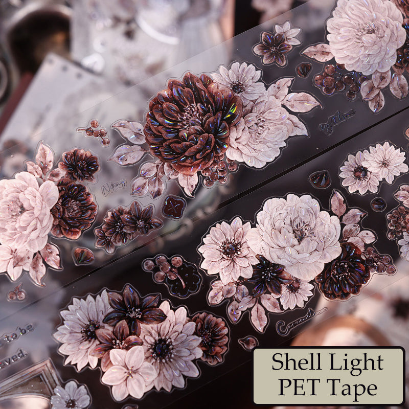 Whole Roll 5.5cm*5m Brown Shadow Old Manuscript Die Cutting Shell Light Washi/PET Tape