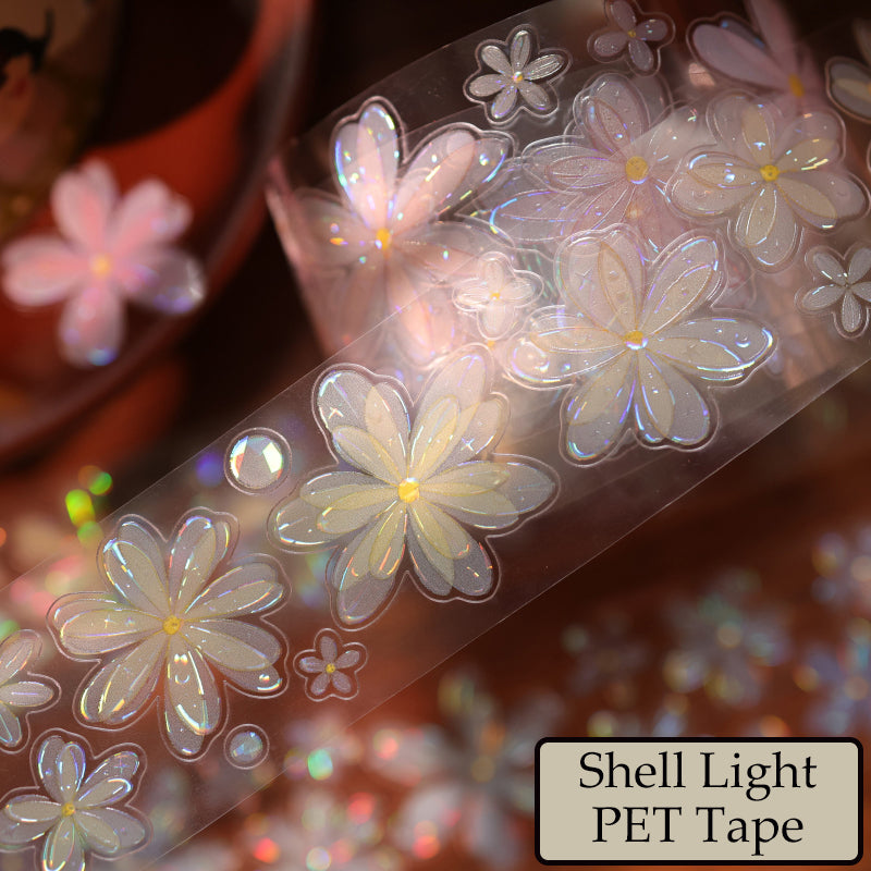 Whole Roll 4cm*6m Little Flower Grocery Store Die Cutting Washi/Flash PET/Shell Light PET Tape