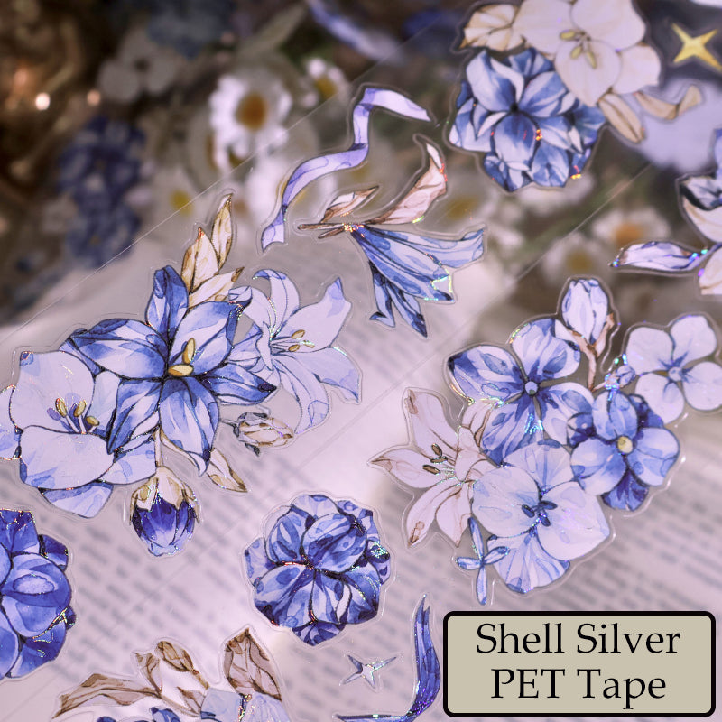 Whole Roll 5.5cm*5m Lan Yue Bai Die Cutting Washi/PET/Shell Silver PET Tape
