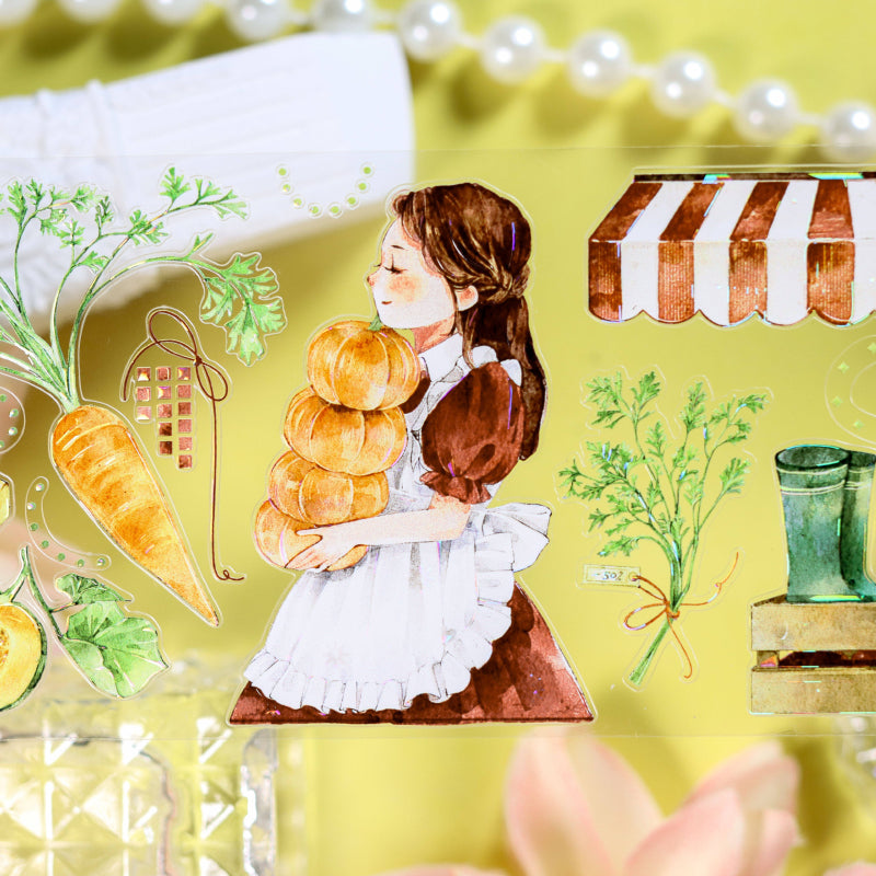 6cm*100cm Autumn Farming Memories Shell Light PET Tape featuring autumn, and light designs for journaling, scrapbooking and collage