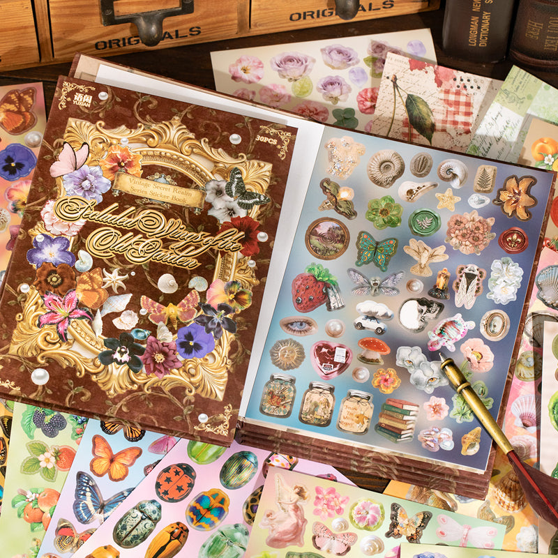 Retro Sanctuary Series Sticker Book featuring retro, and book designs for journaling, scrapbooking and collage