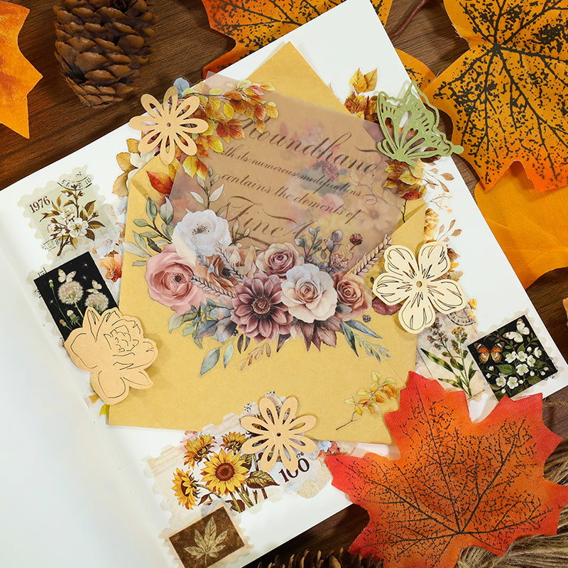 Vintage floral stamp album Die Cutting Washi Tape featuring floral, and vintage designs for journaling, scrapbooking and collage