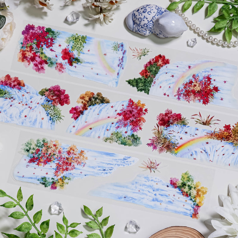 7.5cm*90cm Rainbow Spring Water Die Cutting PET Tape featuring spring, rain, and rainbow designs for journaling, scrapbooking and collage