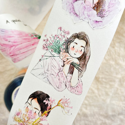 Whole Roll 5cm*10m Holding Flower Die Cutting Washi/PET/Fog PET Tape featuring old, and flower designs for journaling, scrapbooking and collage