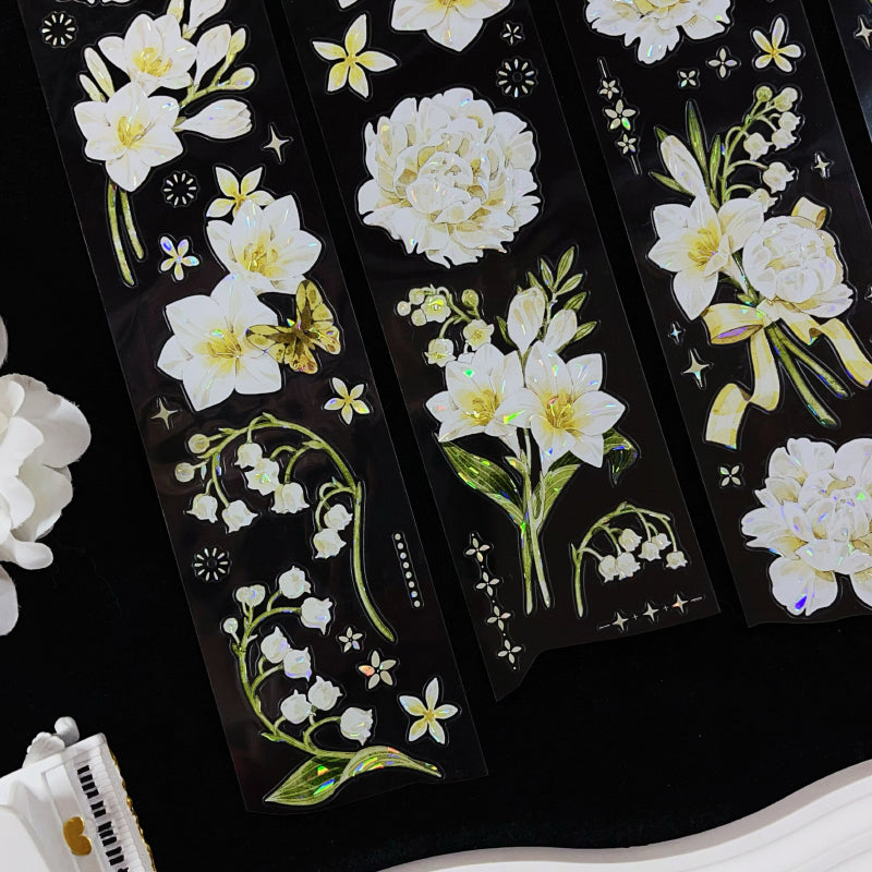 6cm*100cm Peony Orchid Shell Light PET Tape featuring light designs for journaling, scrapbooking and collage