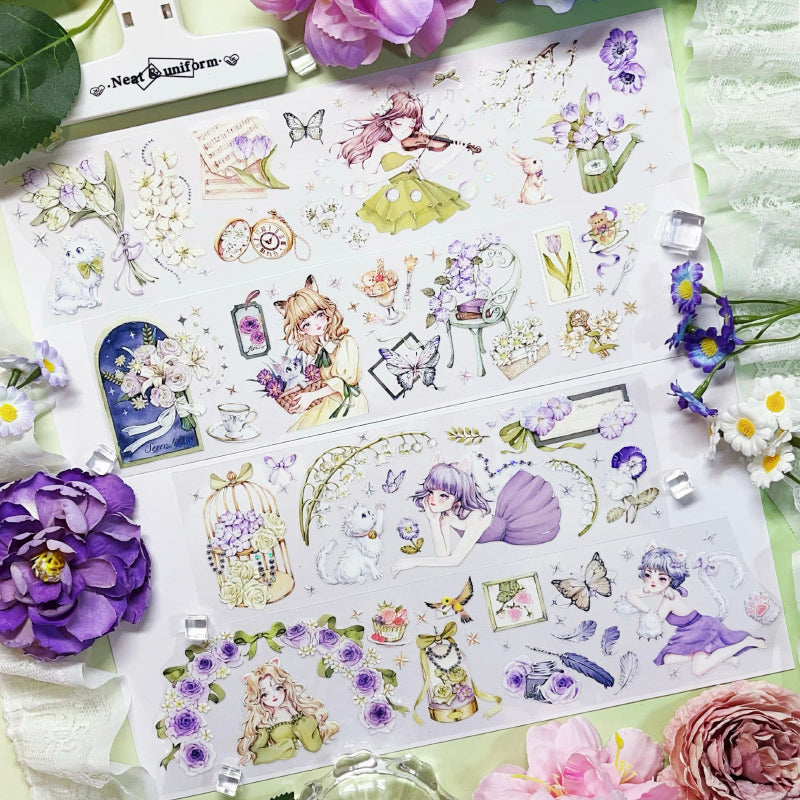 Whole Roll 7cm*5m Meow Girl Shell Light PET Tape featuring girl, and light designs for journaling, scrapbooking and collage