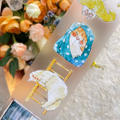 Whole Roll 6cm*10m Cat Home Die Cutting Washi/PET/Fog PET Tape featuring cat, and home designs for journaling, scrapbooking and collage