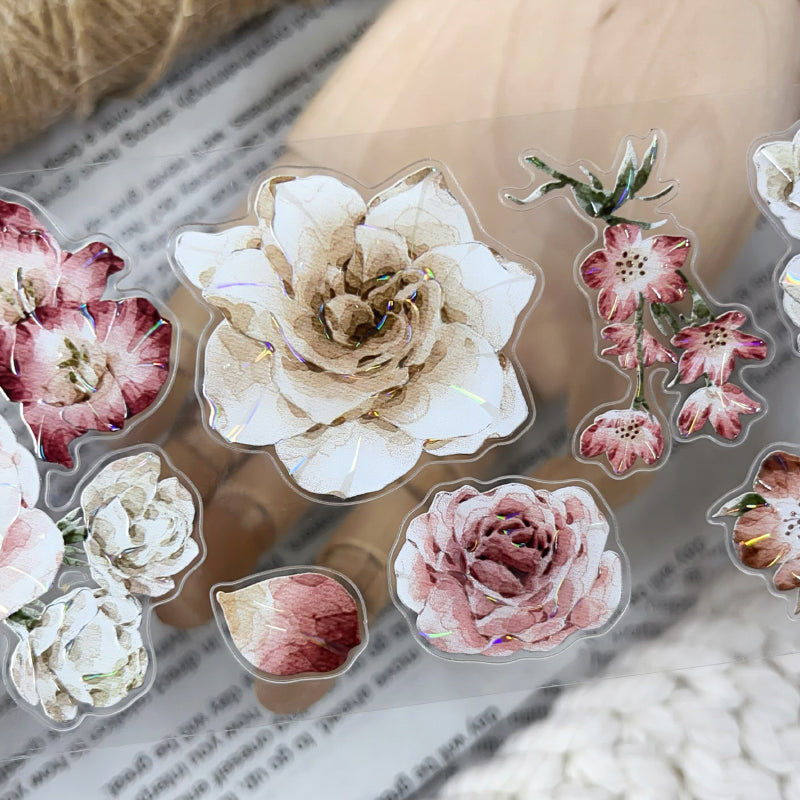 5.5cm*100cm Amber Flower Washi/Self-adhesive/Shell Light PET Tape featuring flower, and light designs for journaling, scrapbooking and collage