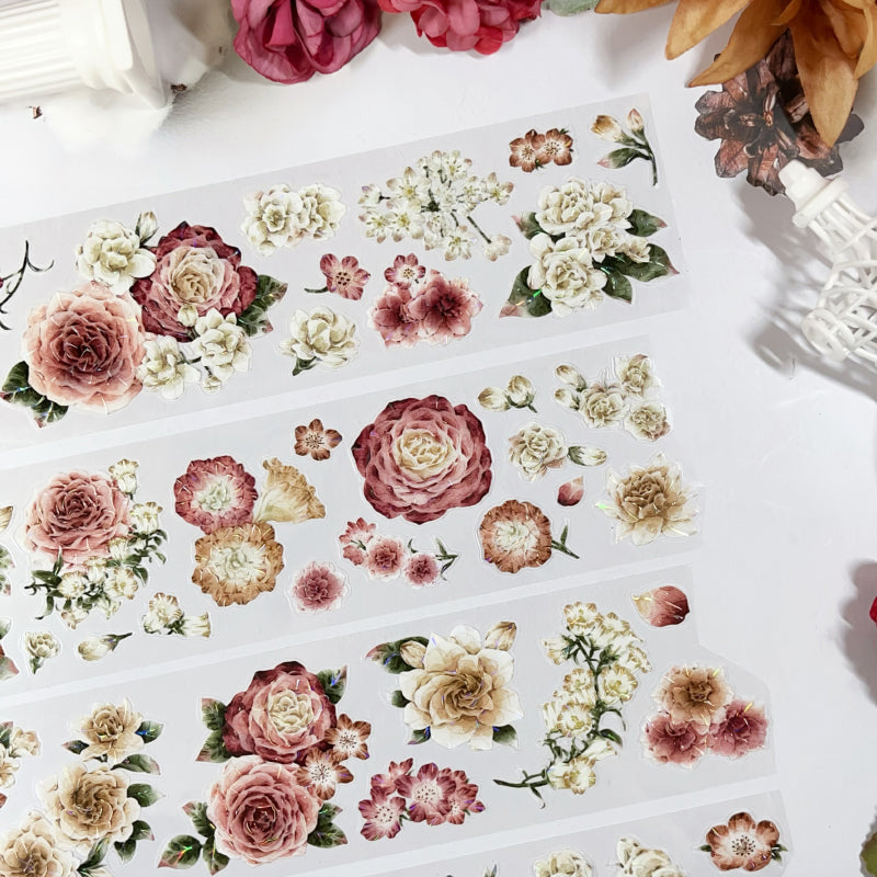 5.5cm*100cm Amber Flower Washi/Self-adhesive/Shell Light PET Tape featuring flower, and light designs for journaling, scrapbooking and collage