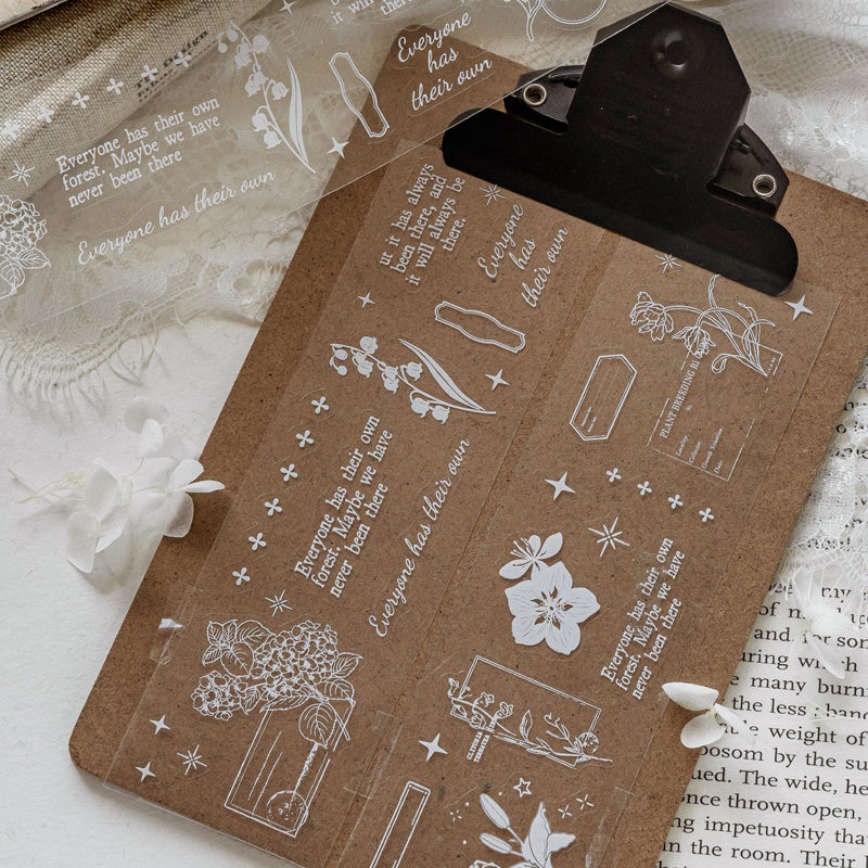 White Note Series Die Cutting PET Tape featuring white designs for journaling, scrapbooking and collage