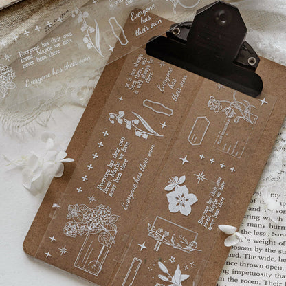 White Note Series Die Cutting PET Tape featuring white designs for journaling, scrapbooking and collage