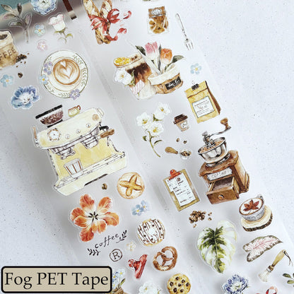 Washi/PET/Film PET dépoli découpé « Coffee Story » 5,5 cm × 104 cm