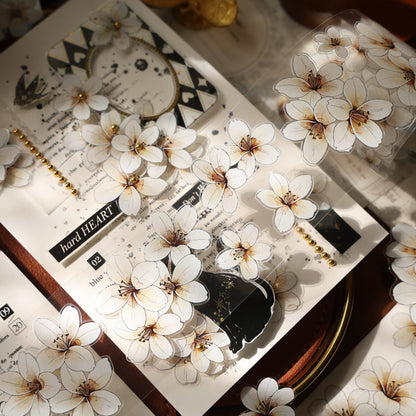 Whole Roll 5cm*5m Little White Flower Die Cutting Washi/PET Tape featuring white, and flower designs for journaling, scrapbooking and collage