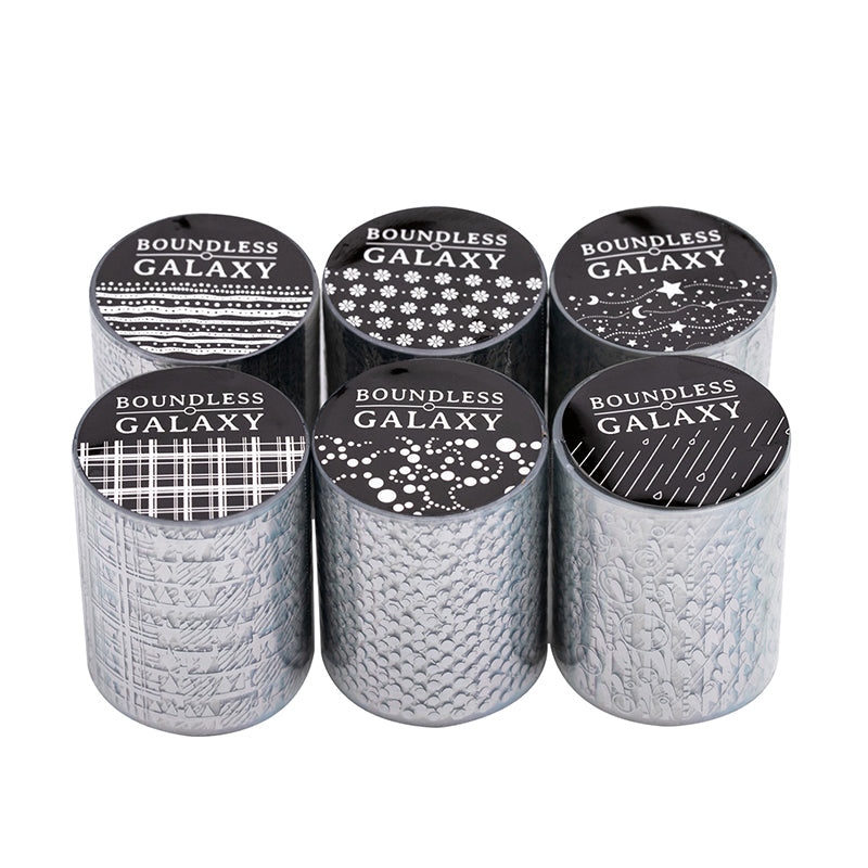 Boundless Galaxy Series Silver Stamping PET Tape featuring silver designs for journaling, scrapbooking and collage