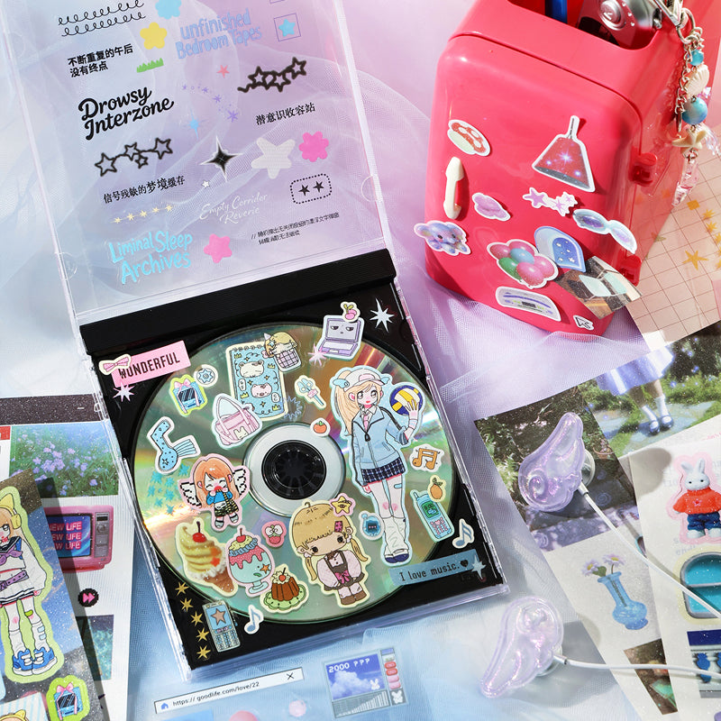 Disordered Past Series Sticker Book featuring red, and book designs for journaling, scrapbooking and collage