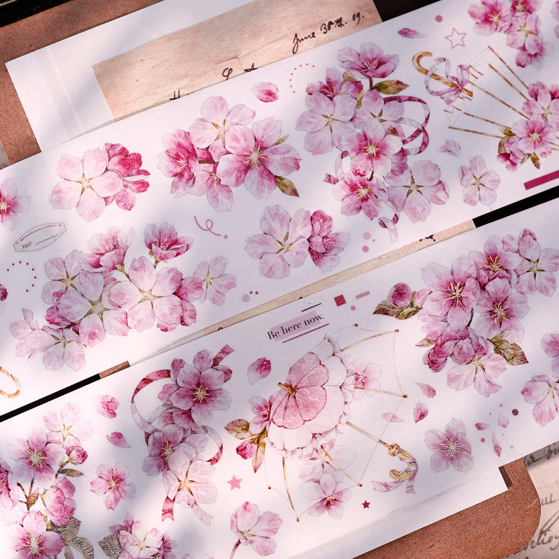 Whole Roll 6.5cm*5m Pink Cherry Blossom Die Cutting Washi/PET/Shell Light Washi/PET Tape