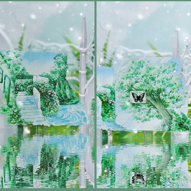 7.5cm*125cm Countryside Greenery Shell Light PET Tape featuring green, and light designs for journaling, scrapbooking and collage