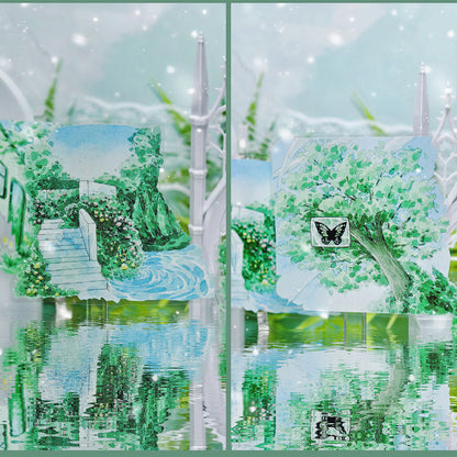 7.5cm*125cm Countryside Greenery Shell Light PET Tape featuring green, and light designs for journaling, scrapbooking and collage