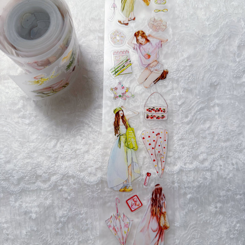 Whole Roll 6cm*5m Green Peach Die Cutting Washi/PET/Fog PET Tape