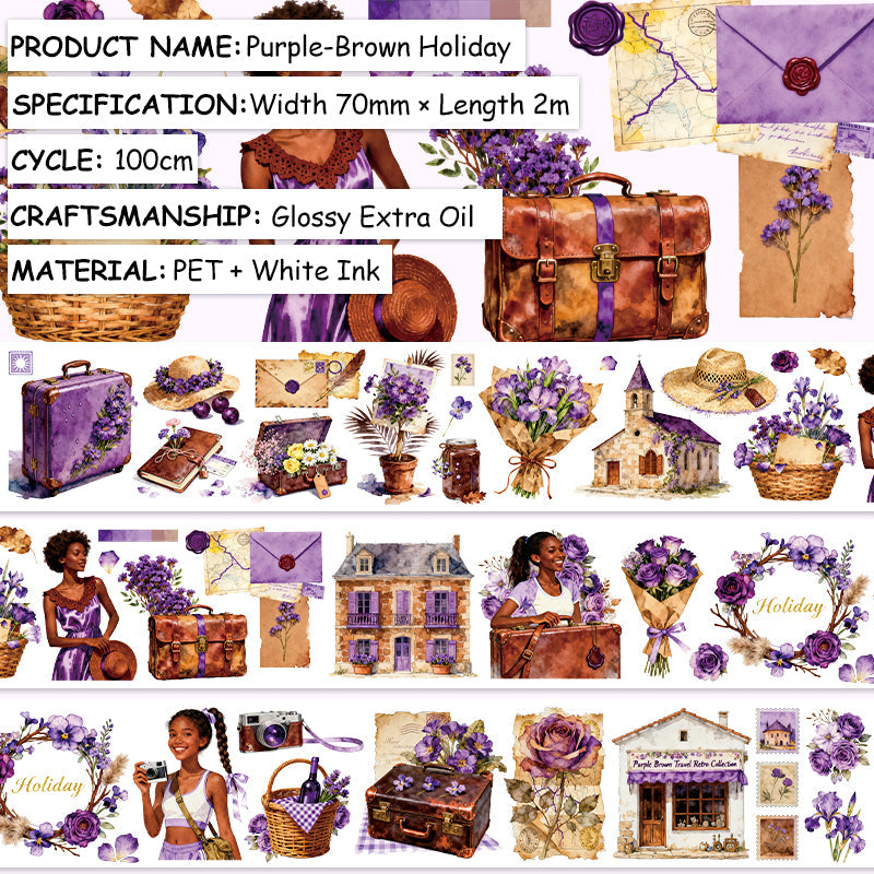 Purple Brown Holiday PET Tape featuring brown designs for journaling, scrapbooking and collage