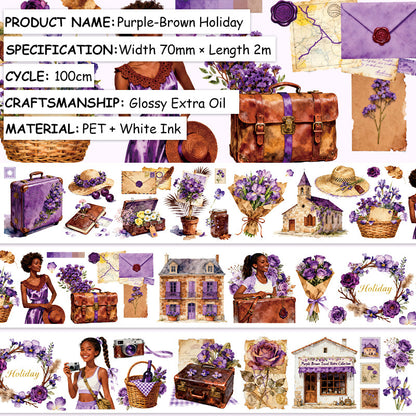 Purple Brown Holiday PET Tape featuring brown designs for journaling, scrapbooking and collage