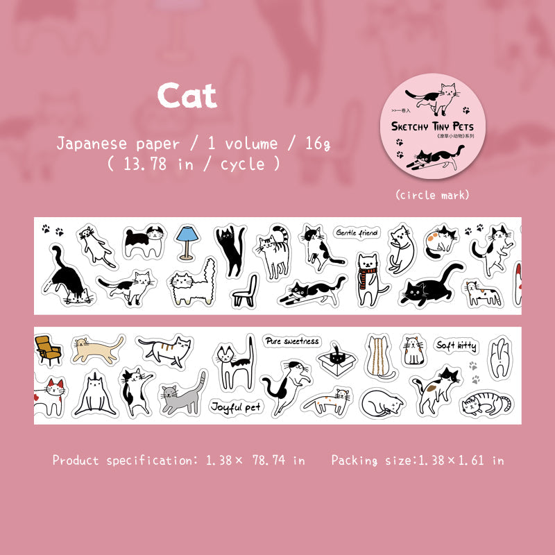 Sketchy Tiny Pets Series Die Cutting Washi Tape