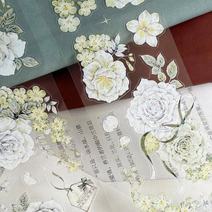 Green Flower Bud Die-Cutting Washi Tape - Whole Roll 6cm×5m