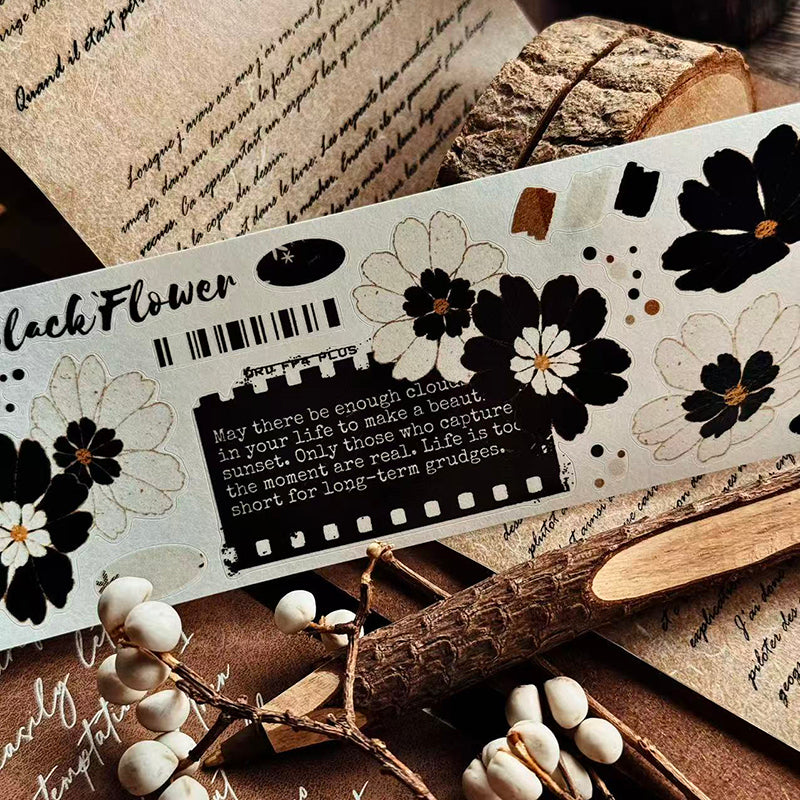 Whole Roll 5cm*5m Black White Flower Dream Die Cutting Washi/PET Tape