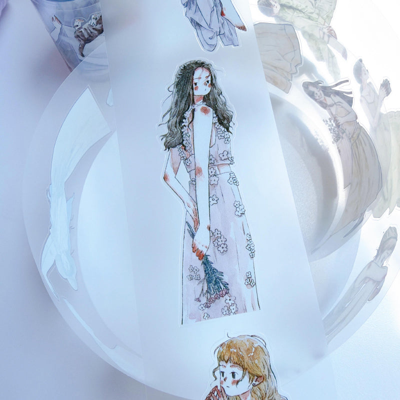 5.5cm*166cm Girls Thoughts Die Cutting Washi/PET/Fog PET Tape featuring girl designs for journaling, scrapbooking and collage