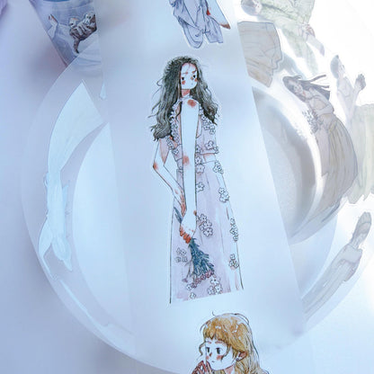 5.5cm*166cm Girls Thoughts Die Cutting Washi/PET/Fog PET Tape featuring girl designs for journaling, scrapbooking and collage